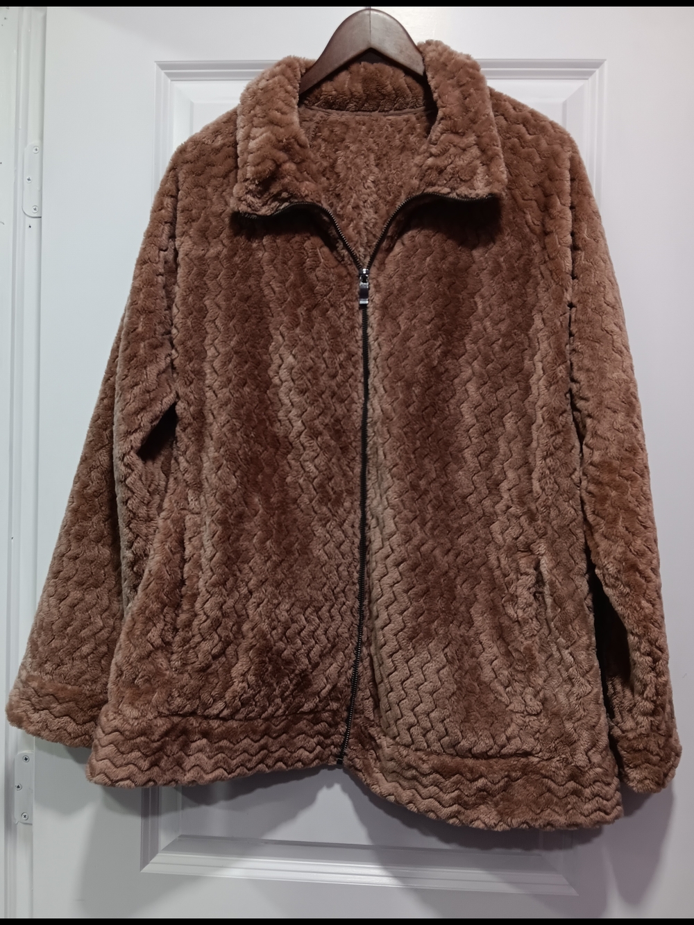 ZeroXposur Plush Teddy Zip-Up Jacket in Brown